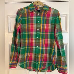 POLO RALPH LAUREN Georgia Cotton Green & Pink Plaid Button Down Shirt Size S